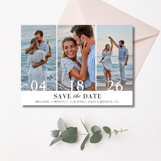 Drie foto's Collage Weddenschap Save the Date