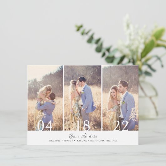 Drie foto's Collage Weddenschap Save the Date (Staand voorkant)