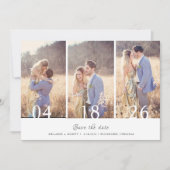 Drie foto's Collage Weddenschap Save the Date Aankondiging (Voorkant)