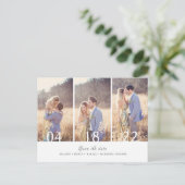 Drie foto's Collage Weddenschap Save the Date Aankondigingskaart (Staand voorkant)