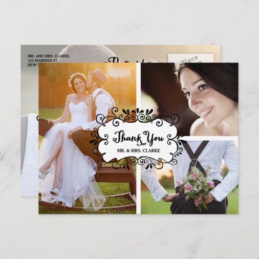 Drie foto's Collage Wedding Dank u Briefkaart (Voorkant / Achterkant)