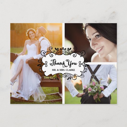 Drie foto's Collage Wedding Dank u Briefkaart (Voorkant)