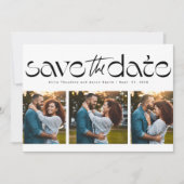 Drie foto's eenvoudig modern trendy zwart wit save the date (Voorkant)