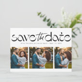 Drie foto's eenvoudig modern trendy zwart wit save the date (Staand voorkant)