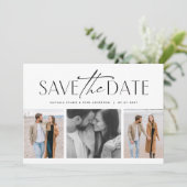 Drie foto's eenvoudig stijlvol zwart wit save the date (Staand voorkant)