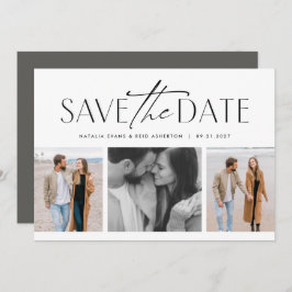 Drie foto's eenvoudig stijlvol zwart wit save the date