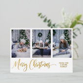 Drie foto's, Elegant Merry-kerstscript, echt Folie Feestdagenkaart (Staand Voorkant)