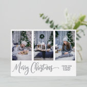 Drie foto's, Elegant Merry Kerstscript Silver Folie Feestdagenkaart (Staand Voorkant)