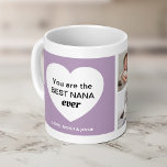 Drie foto's en een hart | Beste Nana ooit Koffiemok<br><div class="desc">Deze schattige en stijlvolle mok beschikt over een lavendel lijst en een hart dat zegt "je bent de beste nana ooit", plus ruimte voor uw namen en drie van uw favoriete persoonlijke foto's. Het perfecte Moederdag geschenk dat je oma zal laten glimlachen elke keer dat ze reikt voor haar koffie!...</div>