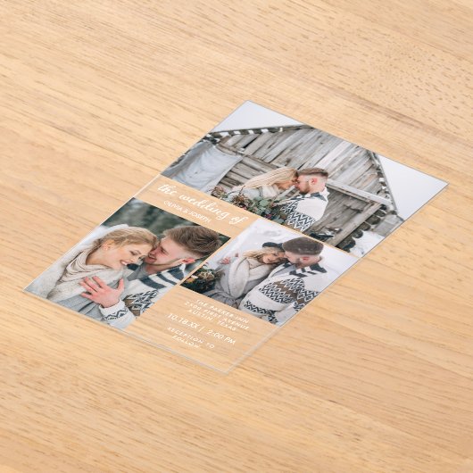 Drie foto's en eenvoudige tekst | Bruiloft Acryl Uitnodigingen (Laagn)