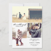 Drie Foto's en Moderne Typografie Wedding Invite Kaart (Voorkant)