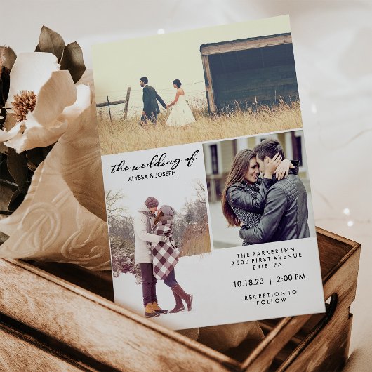 Drie Foto's en Moderne Typografie Wedding Invite Kaart