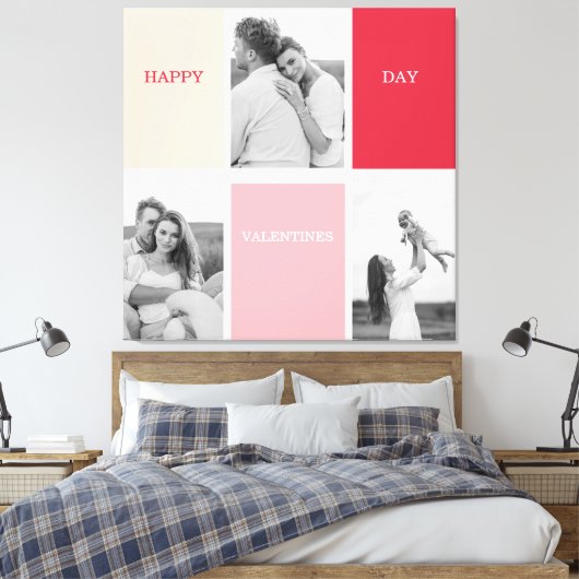 Drie foto's | Fijne Valentijnsdag Canvas Afdruk (Insitu (Slaapkamer))