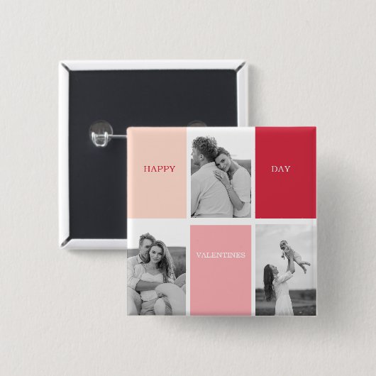 Drie foto's | Fijne Valentijnsdag Vierkante Button 5,1 Cm (Voorkant /achterkant)