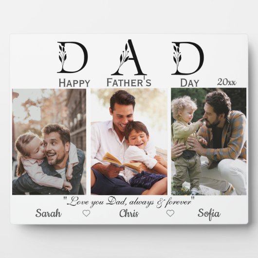 Drie foto's gelukkig Vaders dag wit modern Fotoplaat (Voorkant)