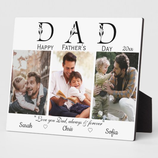 Drie foto's gelukkig Vaders dag wit modern Fotoplaat (Zijkant)