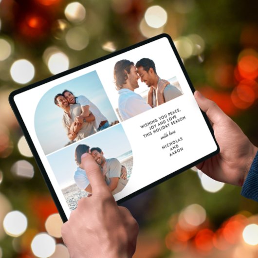 DRIE FOTO'S HALVE BOOG EENVOUDIGE KERSTVAKANTIE FEESTDAGENKAART