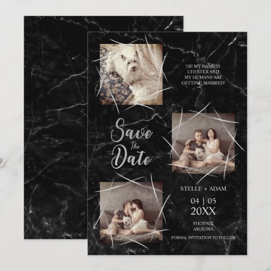 Drie foto's Hond Huwelijk Betrokkenheid Nepmarmer  (Voorkant / Achterkant)