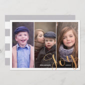 Drie foto's met Collage Gold Joy-kerstfoto Feestdagenkaart (Voorkant / Achterkant)