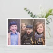 Drie foto's met Collage Gold Joy-kerstfoto Feestdagenkaart (Staand voorkant)