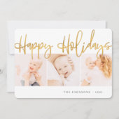 Drie foto's met de gouden kerstgroet feestdagenkaart (Voorkant)