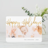 Drie foto's met de gouden kerstgroet feestdagenkaart (Staand voorkant)