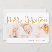 Drie foto's met de gouden kerstgroet feestdagenkaart (Voorkant)