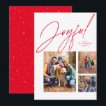 drie foto's met feestvieren feestdagenkaart<br><div class="desc">Deze drie kerstkaart van de fotofamilie bevat een groot modern script "vrolijk" in rood boven een collage van drie foto's. De verscheidenheid van vormen en grootte zijn perfect voor het tonen van hoogtepunten van het jaar of het beste van de familiefoto spruit. Op de achterkant van de vakantiekaart staat het...</div>