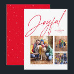 drie foto's met feestvieren feestdagenkaart<br><div class="desc">Deze drie kerstkaart van de fotofamilie bevat een groot modern script "vrolijk" in rood boven een collage van drie foto's. De verscheidenheid van vormen en grootte zijn perfect voor het tonen van hoogtepunten van het jaar of het beste van de familiefoto spruit. Op de achterkant van de vakantiekaart staat het...</div>