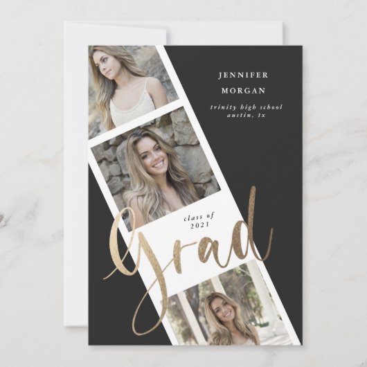 drie foto's met gouden afstuderen - aankondiging (Voorkant)