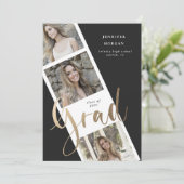 drie foto's met gouden afstuderen - aankondiging (Staand voorkant)