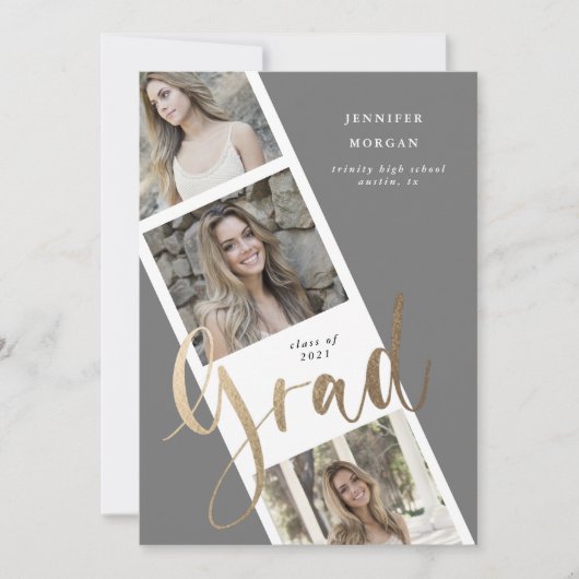 drie foto's met gouden afstuderen - aankondiging (Voorkant)