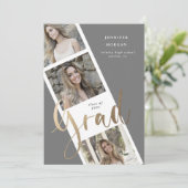 drie foto's met gouden afstuderen - aankondiging (Staand voorkant)