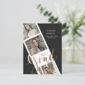 drie foto's met gouden afstuderen - aankondiging briefkaart (Staand voorkant)