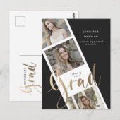 drie foto's met gouden afstuderen - aankondiging briefkaart (Voorkant / Achterkant)