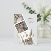 drie foto's met gouden afstuderen - aankondiging briefkaart (Staand voorkant)