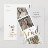 drie foto's met gouden afstuderen - aankondiging briefkaart (Voorkant / Achterkant)