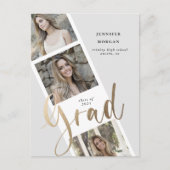 drie foto's met gouden afstuderen - aankondiging briefkaart (Voorkant)