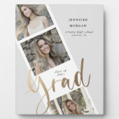 drie foto's met gouden afstuderen - aankondiging fotoplaat (Voorkant)