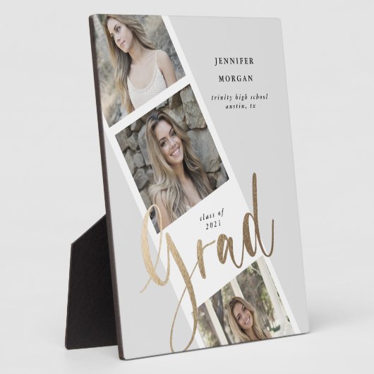 drie foto's met gouden afstuderen - aankondiging fotoplaat (Zijkant)