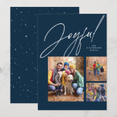 drie foto's met kerstfeest in de blauwe familie feestdagenkaart (Voorkant / Achterkant)