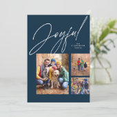 drie foto's met kerstfeest in de blauwe familie feestdagenkaart (Staand voorkant)