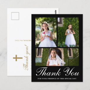 Drie foto's met kruis eerste communie zwart briefkaart