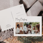 Drie-foto's met modern kerstscript feestdagenkaart<br><div class="desc">Dit moderne kerstscript met drie foto's vakantie-briefkaart is perfect voor uw minimalistische shabby-chic boho zwarte en witte feestelijke groet. De minimale witte handgeschreven kalligrafie is delicaat en robuust, terwijl het klasje en elegant blijft. Het ontwerp weerspiegelt een eenvoudige, volledig witte winterdag en roept herinneringen op aan een meer simplistisch leven....</div>