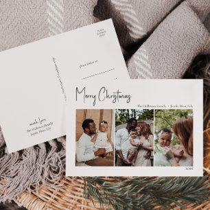 Drie-foto's met modern kerstscript feestdagenkaart