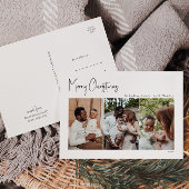 Drie-foto's met modern kerstscript feestdagenkaart