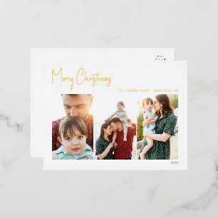 Drie foto's met modern kerstscript   Gold Foil Ho Folie Feestdagen Briefkaart