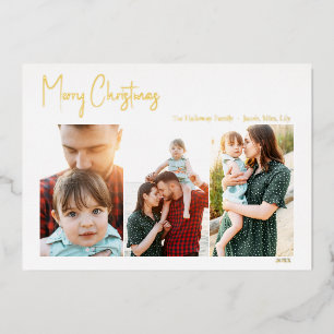 Drie foto's met modern kerstscript   Gold Foil Ho Folie Feestdagenkaart