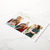 Drie foto's met modern kerstscript | Gold Foil Ho Folie Feestdagenkaart (Gedraaid)