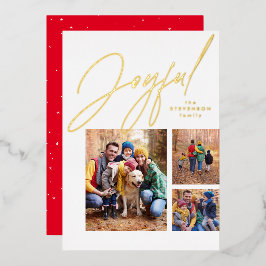 Drie foto's met rood kerstfeest folie feestdagenkaart